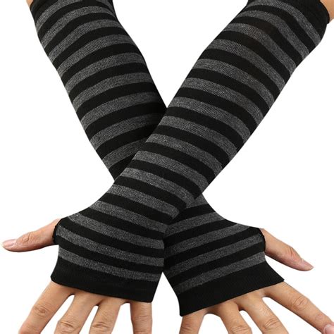 Unisex Winter Long Gloves Women Men Fashion Striped Knitted Fingerless