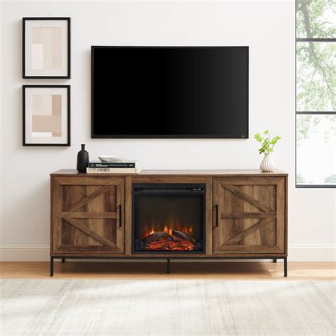 Modern Farmhouse Barn Door Fireplace Tv Stand For Tvs Up To 65