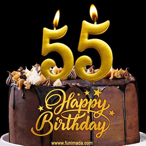 55 Birthday Chocolate Cake With Gold Glitter Number 55 Candles 