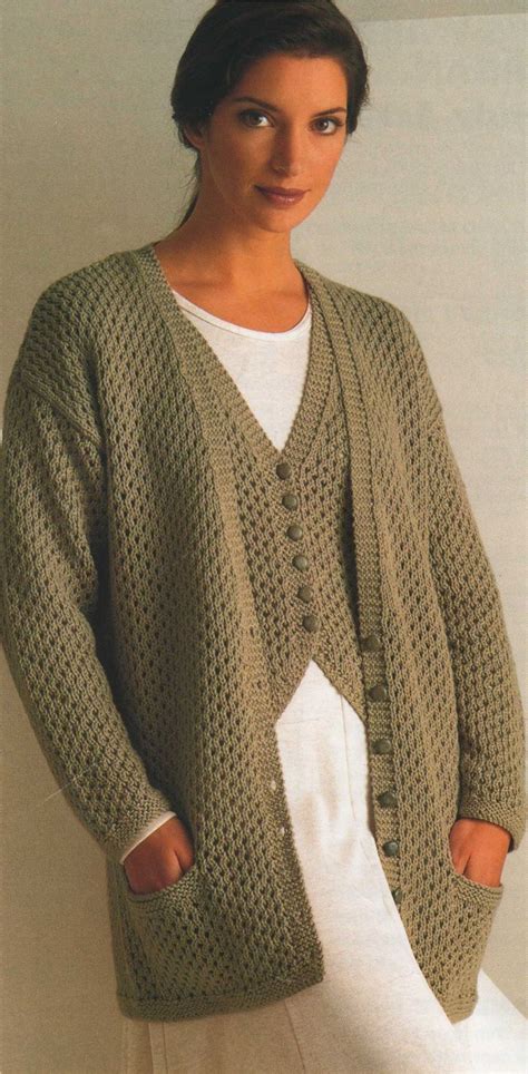 womens aran cardigan and waistcoat knitting pattern pdf ladies 30 32 34 36 38 40 and 42 44