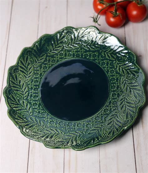 Ceramic Handmade Platter Large Green Serving Platter Pottery Etsy