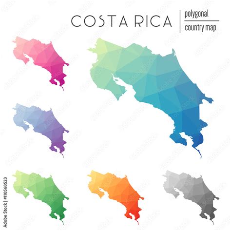 Set Of Vector Polygonal Costa Rica Maps Bright Gradient Map Of Country
