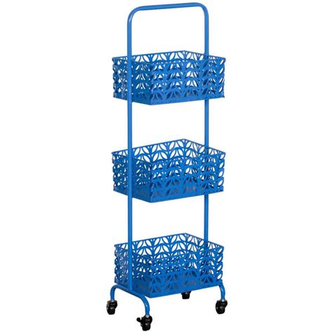 Whether you�re brewing brunch time coffee, mixing cocktails or uncorki. Blue Three Tier Metal Basket Cart | 6B0853K-B | | AFW.com