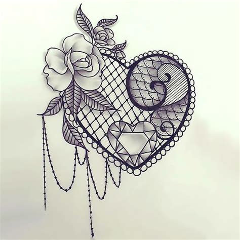 sexy lace heart tattoo design