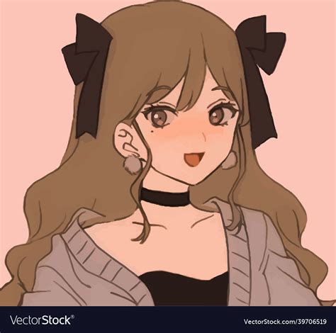Anime Girl With Bows In Her Hair And In A Cardigan