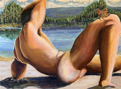 Beach Nude Sunbathing Guy Painting By Mark Toffoli Saatchi Art