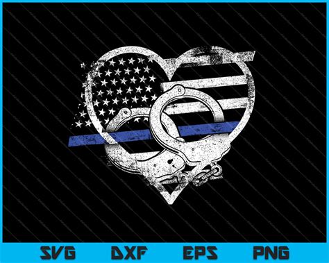 Police Officer Support Thin Blue Line Flag Heart Svg Png Files