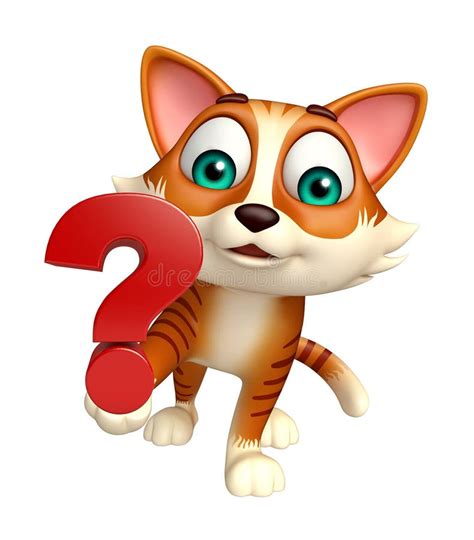 Cat Cartoon Character With Question Mark Sign Stock Illustration