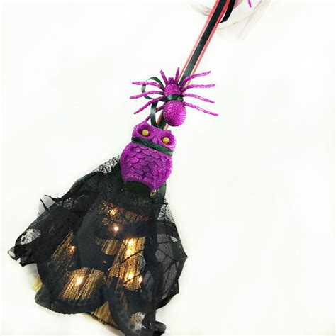 Purple Witchs Broom With Owl And Spiders Home Décor