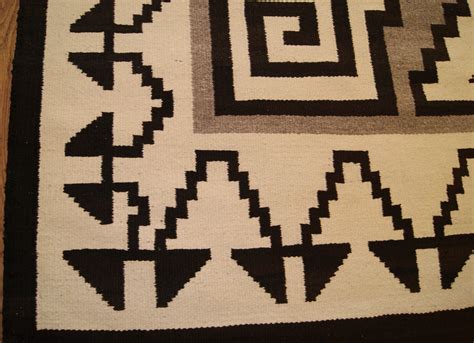 Historic Two Grey Hills Storm Pattern Variant Navajo Rug Weaving For