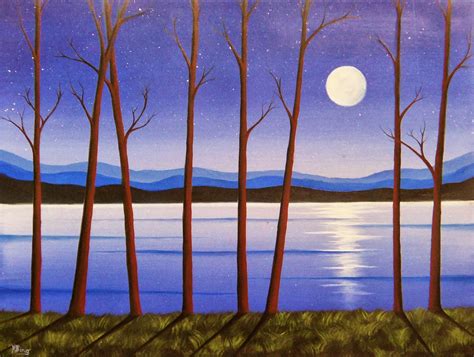 Bing Art By Rachel Bingaman Starry Night Moon Painting Trees At Night
