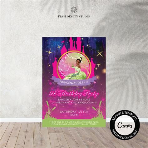 Princess Tiana Birthday Invitation The Princess And The Frog Etsy