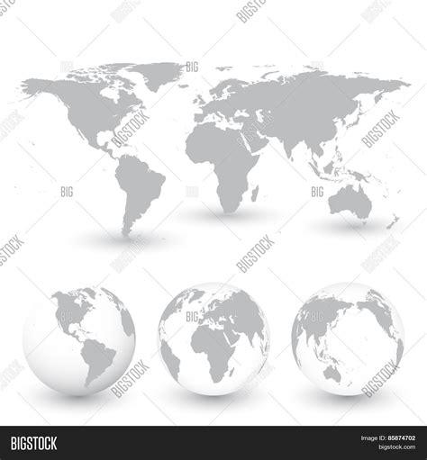 Grey World Map Globes Vector And Photo Free Trial Bigstock