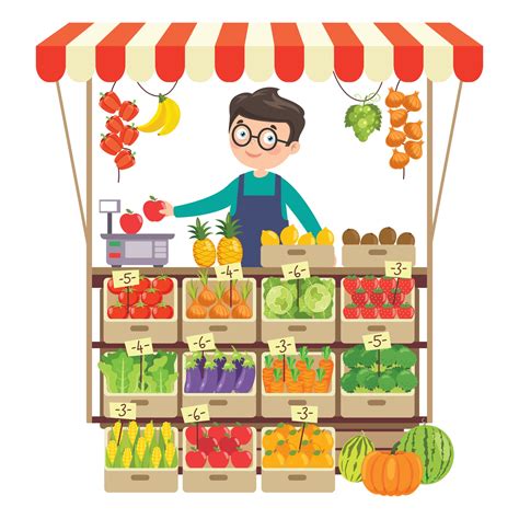 Green Grocer Shop With Various Fruits And Vegetables Vector Art