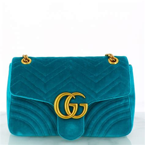 Pre Owned Gucci Marmont Turquoise Velvet Handbag Modesens