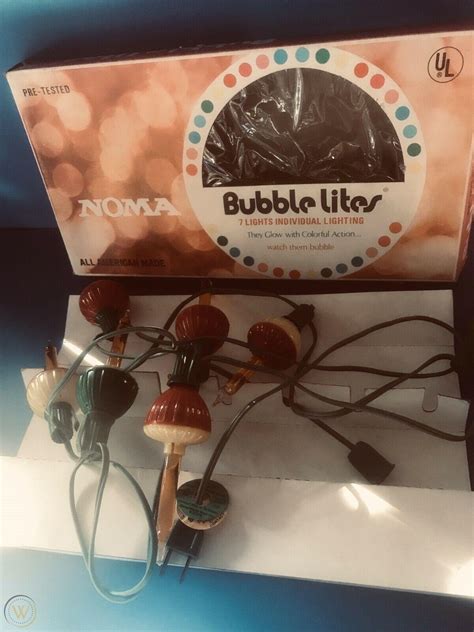 Vintage 1950s Noma Bubble Lites Christmas 7 Lights Original Box Cat