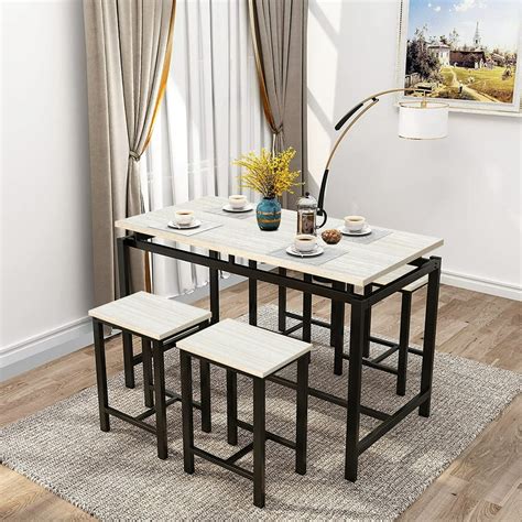 Enyopro 5 Piece Bar Table Set Kitchen Counter Height Table With 4