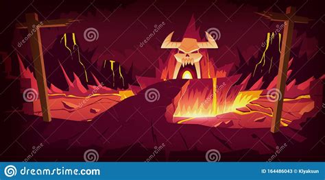 Hell Landscape Infernal Stone Cave Cartoon Stock Vector Illustration