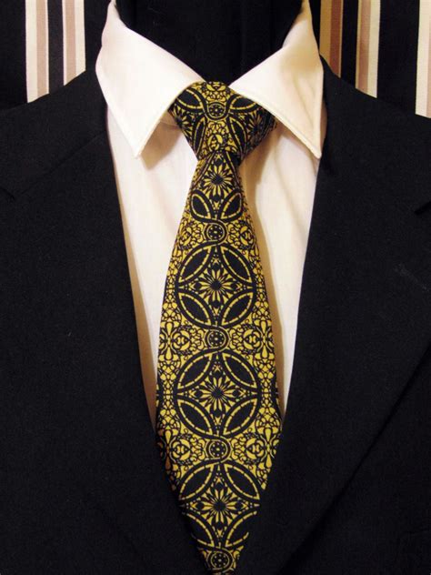 Mens Necktie Mens Tie Black Necktie Black Tie Tie Gold Etsy Ties