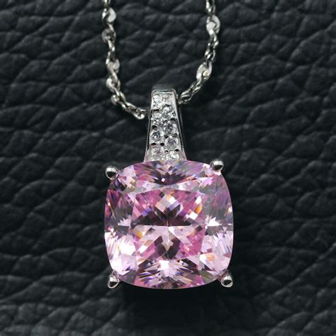 Fancy Vivid Pink Cubic Zircon Necklace Pendants Silver Cz Stone