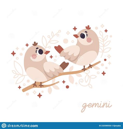 Baby Zodiac Sign Gemini With Leaves Branches Moon Rain Stars Cute