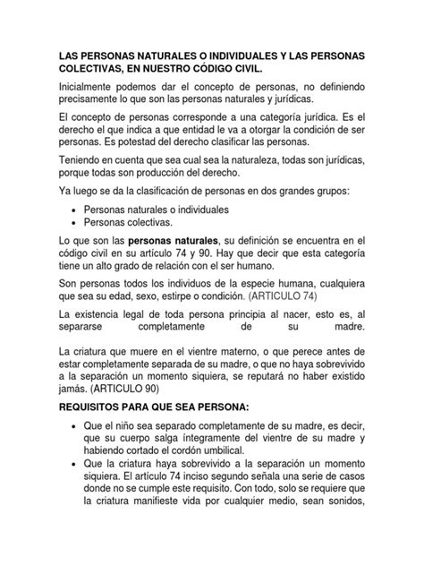 Las Personas Naturales O Individuales Y Las Personas Colectivas Pdf