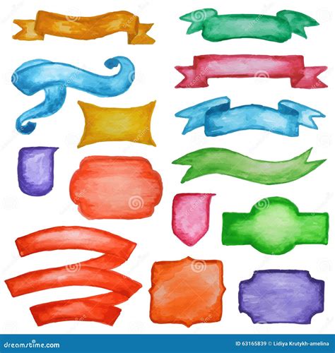 Watercolor Labels And Ribbons Stock Vector Illustration Of Stain