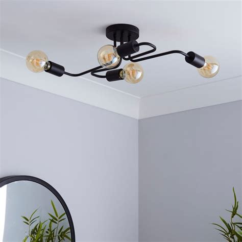 Kacy 4 Light Black Flush Ceiling Fitting Dunelm