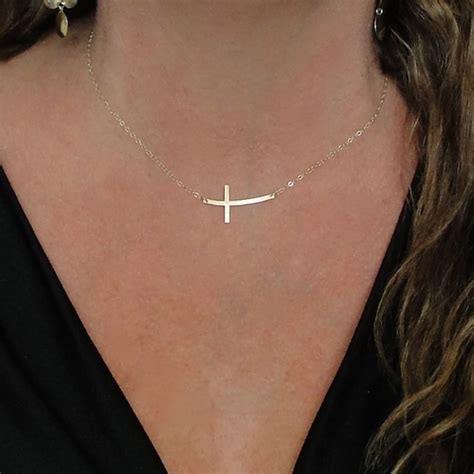 Curved Hammered Cross Necklace Gold Handcrafted Sideways Etsy