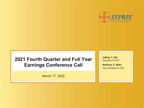 Sypris Solutions Inc 2021 Q4 Results Earnings Call Presentation
