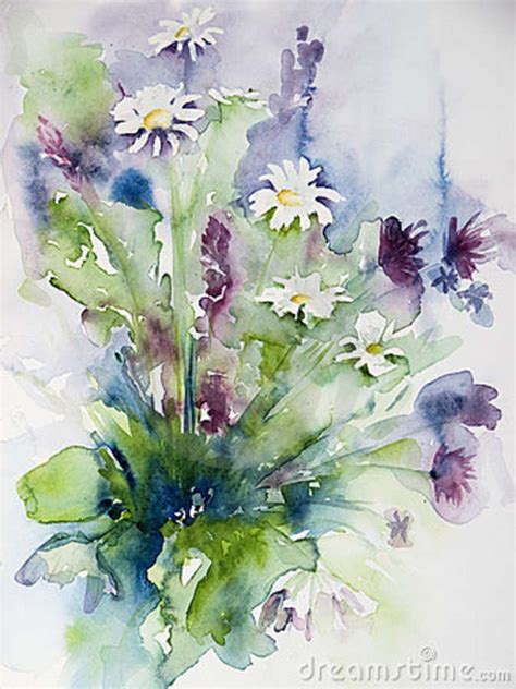 Artiste Inconnu Watercolor Flowers Floral Painting