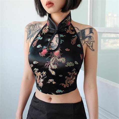 1pc Open Back Sleeveless Top Chinese Style Small Vest Female Summer