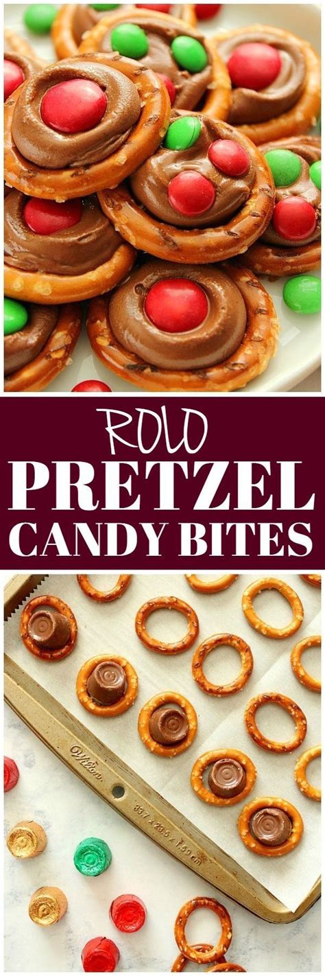 Rolo Pretzel Bites Made With Round Salty Pretzels Caramel Rolo Candies And Red And Green