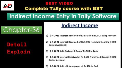How To Indirect Income Entry In Tally टैली मैं Indirect Income की