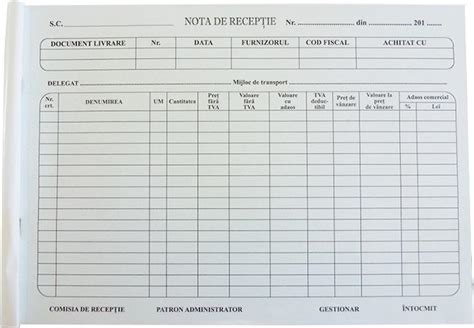 Nota De Receptie Format A Orientare Vedere File NOTR Formular Preturi
