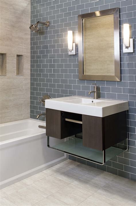 A unique bathroom tile design for a bathroom renovation, a new bathroom, a small bathroom pick a tile material the most popular bathroom tile materials are ceramic, porcelain, marble, and glass. Ocean Glass Subway Tile | Glass subway tile, Bathroom ...