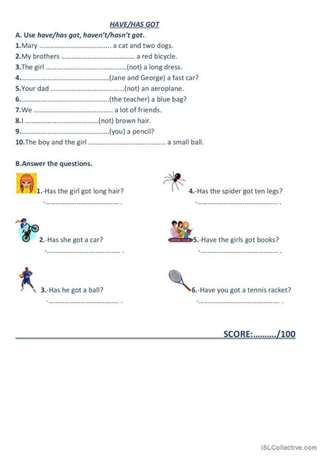 Has Have Got English Esl Worksheets Pdf And Doc