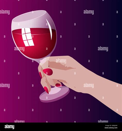 A Woman S Hand Holding A Glass Of Red Wine Color Vector Illustration Stock Vector Image And Art