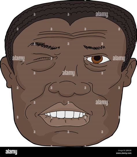 Close Up Of Adult African Man Biting Lip On White Background Stock