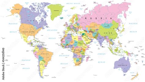 Colored World Map Stock Vector Adobe Stock