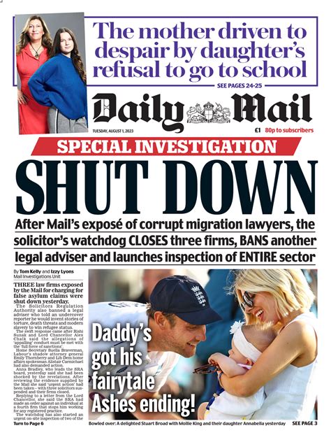 Daily Mail Front Page St Of August Tomorrow S Papers Today