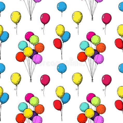 Seamless Pattern With Balloons Hand Drawn Isolated On A White