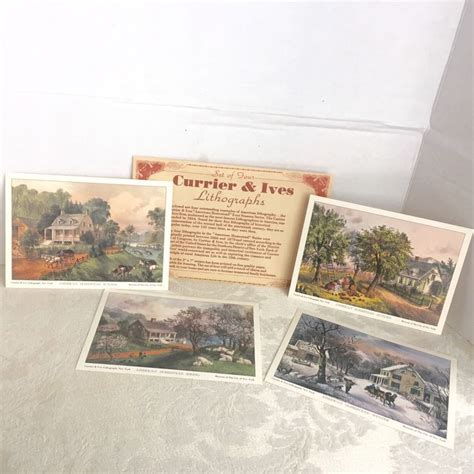 Vintage Lithographs Currier And Ives Lithograph Set Of Four Etsy