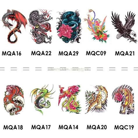 20x22 Cm Big Dragon Snake Phoenix Eagle Tiger Colored Pattern Tattoos