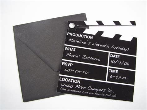 Hollywood Directors Clapper Board Movie Themed Invitation Hollywood