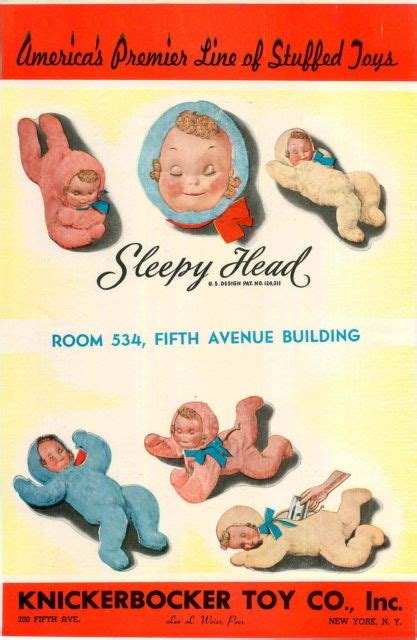 1942 Paper Ad 2 Sided Knickerbocker Toy Co Sleepy Head Doll Plush