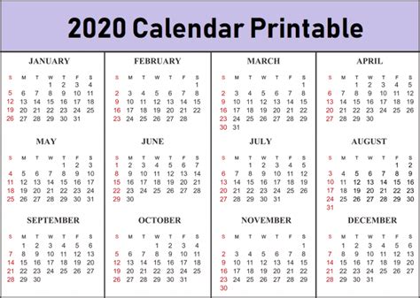 Here are the 2020 printable calendars Free Printable 2020 Calendar Template PDF Download ...