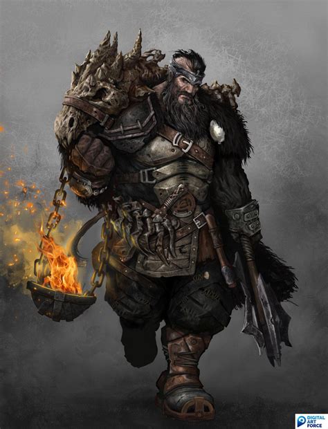 Artstation Fantasy Creatures Marcel Radecký Brute Warrior Mace Fire