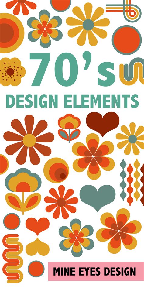 70 s design elements retro seventies clip art bundle etsy design elements retro prints