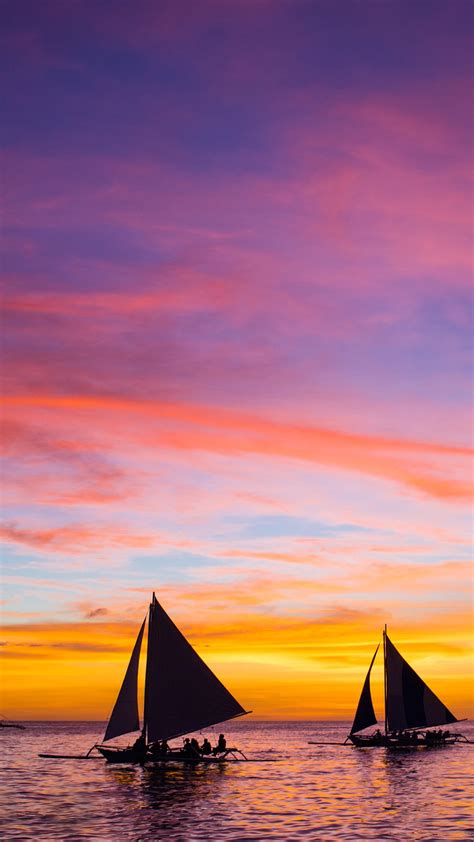 Sailing Boats In The Sea At Sunset Boracay Philippines Windows 10